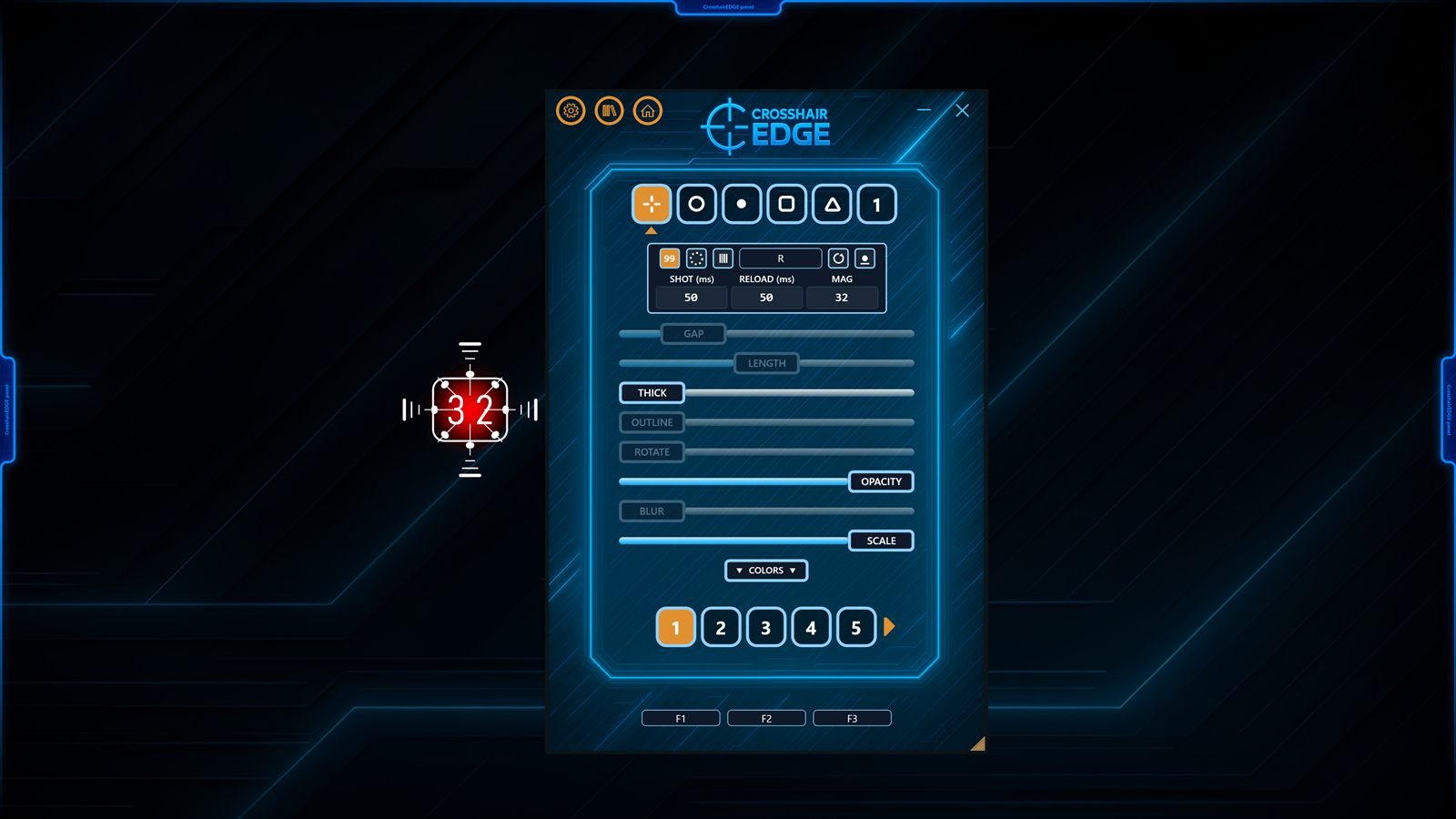 CrosshairEDGE Bullet Counter overlay showing live ammo readout next to the crosshair