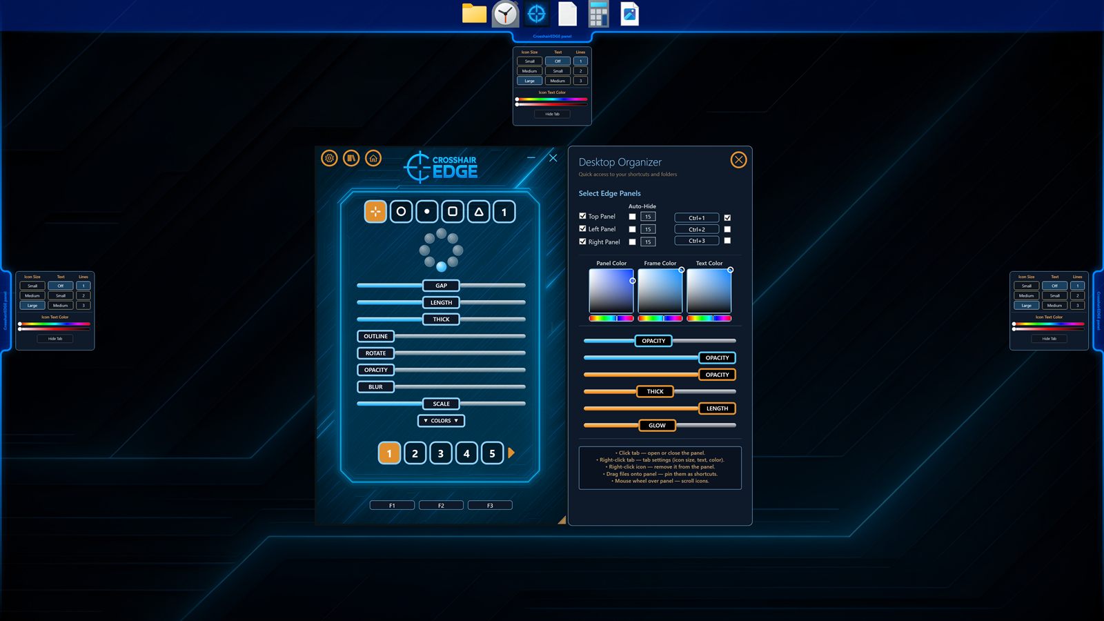 CrosshairEDGE desktop organizer slide-out edge panels with files and shortcuts